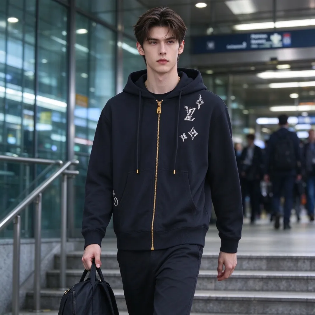 Louis Vuitton sketch presbyopic embroidered zip hooded jacket